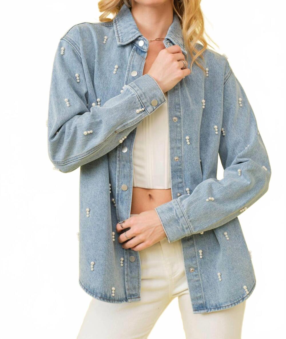 NEW BLUE B garment washed denim pearl shirt jacket in blue